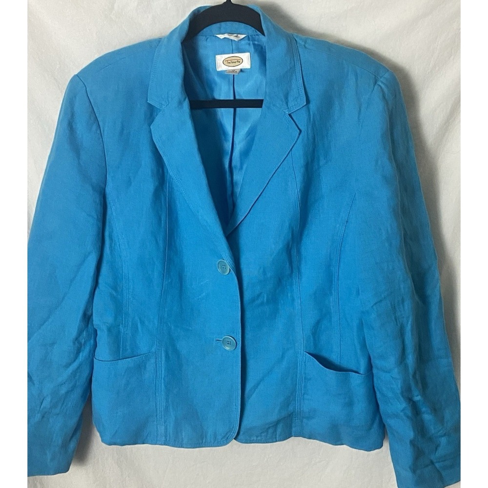 Talbot's Women Blazer 16 Irish Linen Blue Jacket Pockets Career Coastal Preppy